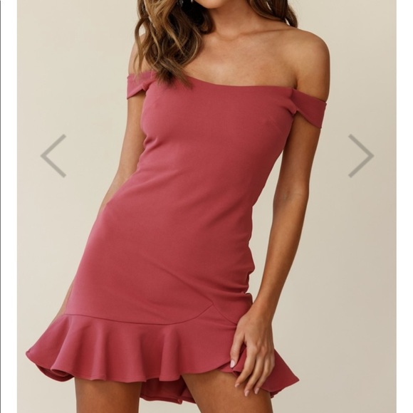 Off The Shoulder Ruffle Hem Dress Rose - Picture 2 of 10